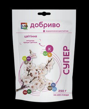 Цвітіння. Супер Добриво водорозчинне кристалічне 250 г Сімейний сад 3008147109 фото